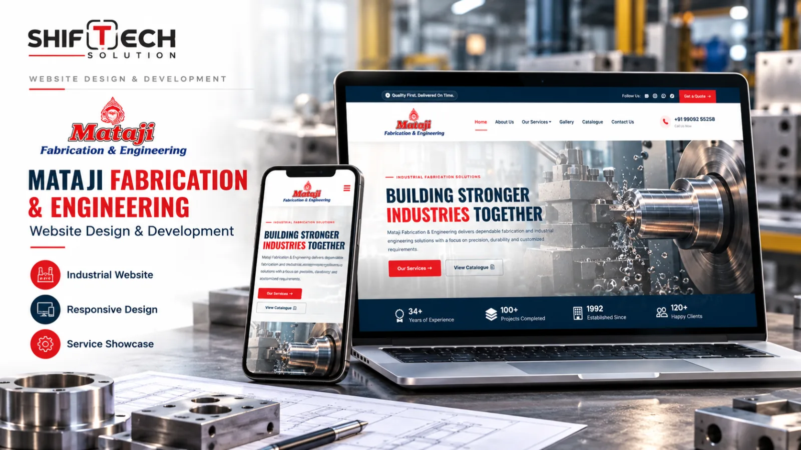 Mataji Fabrication & Engineering website design and development by Shift Tech Solution, showcasing industrial fabrication services.